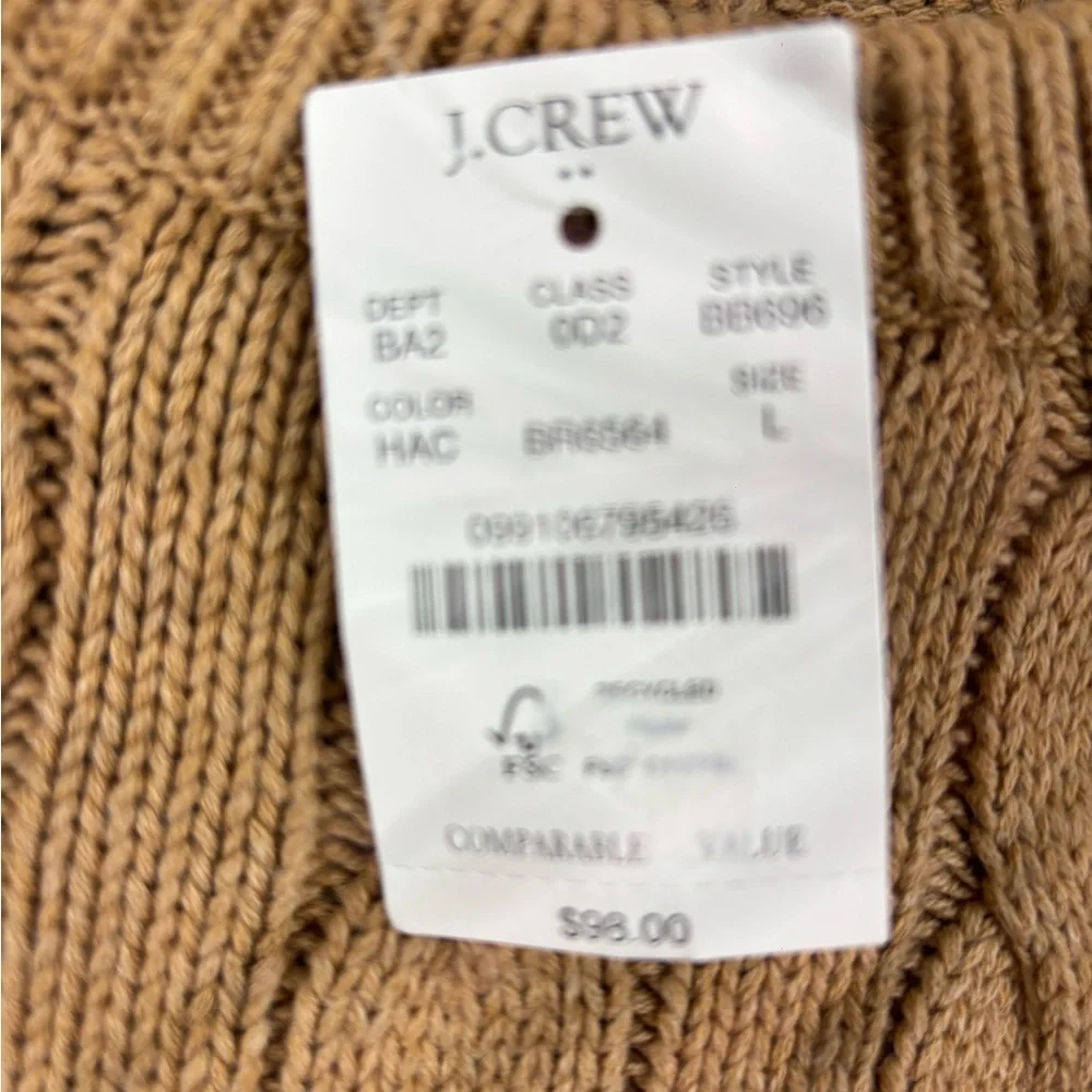 J. Crew Men's Cable Knit Camel Crewneck Sweater Size L Preppy Quiet Luxury